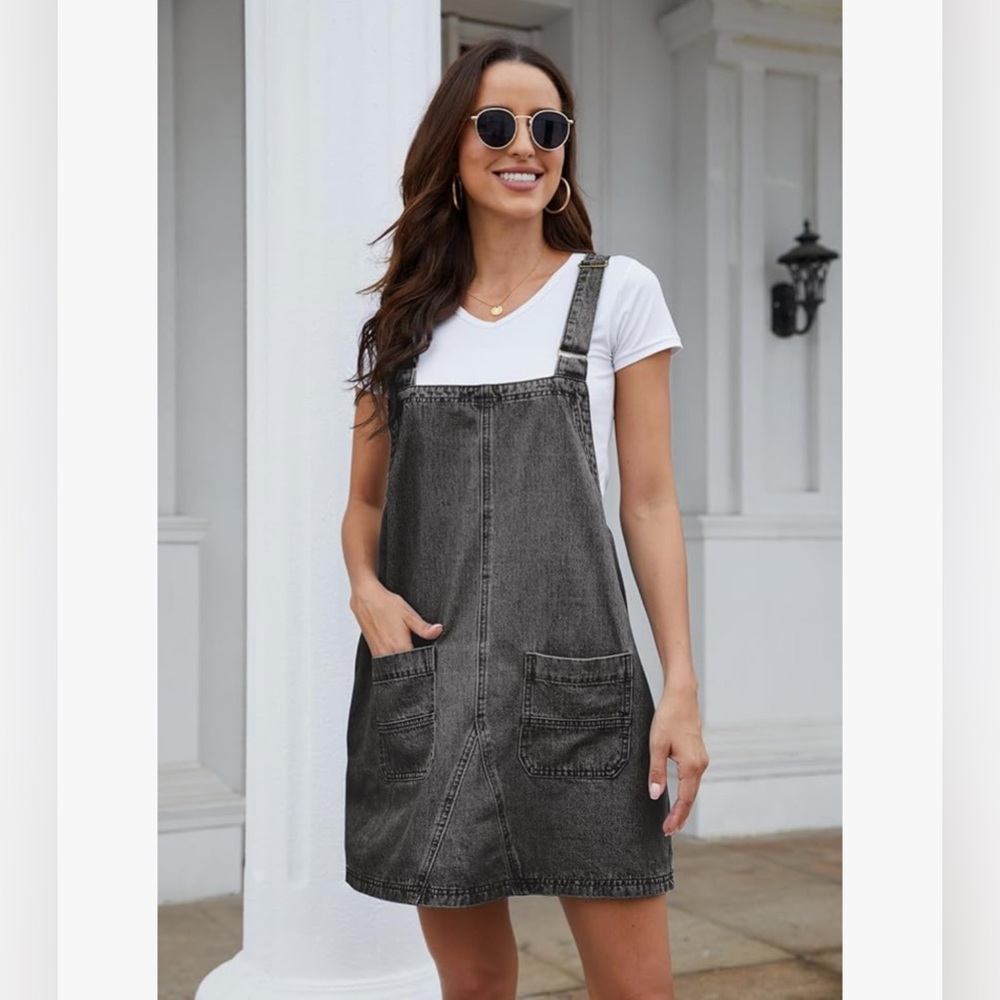 Denim Overalls Loose Bib Adjustable Straps Dress